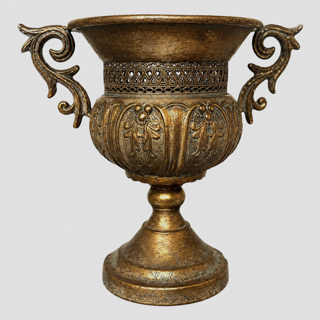 Vintage Gold Decorative Urn Planter with Scroll Handles