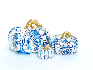 Hand-Painted Chinoiserie Ceramic Pumpkins – Three Sizes or Set