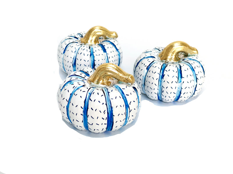 Hand-Painted Chinoiserie Ceramic Pumpkins – Three Sizes or Set
