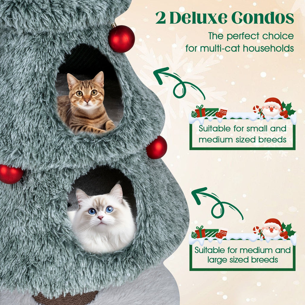 48.5-Inch Christmas Cat Tree with 2 Large Condos and Scratching Post – Green