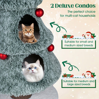 48.5-Inch Christmas Cat Tree with 2 Large Condos and Scratching Post – Green