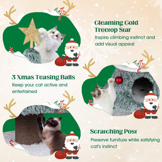 48.5-Inch Christmas Cat Tree with 2 Large Condos and Scratching Post – Green