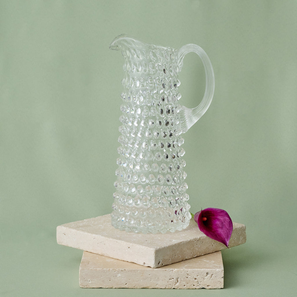 Hobnail Glass Jug in Clear Quartz – Tall 1.2 Liter