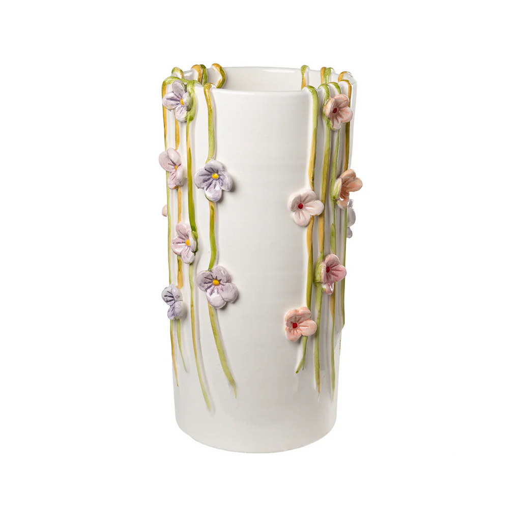 Colorful Wildflower Ceramic Vase – Handmade Italian Floral Cylinder Vase