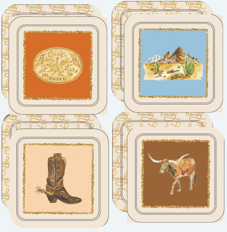 Elegant Cowboy Western Coasters – Set of 4