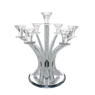 Crystal Candelabra Round Design with 7 Arms and Inner Gemstones