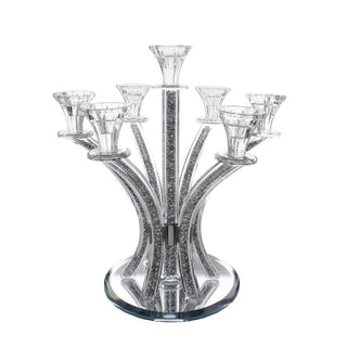 Crystal Candelabra Round Design with 7 Arms and Inner Gemstones