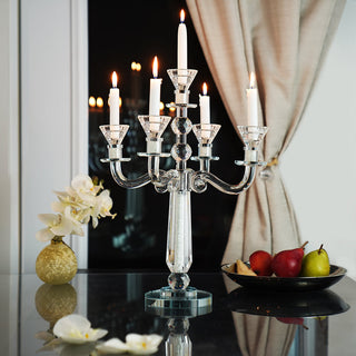 Crystal Candelabra with 5 Arms and Round Crystals in Center Stem