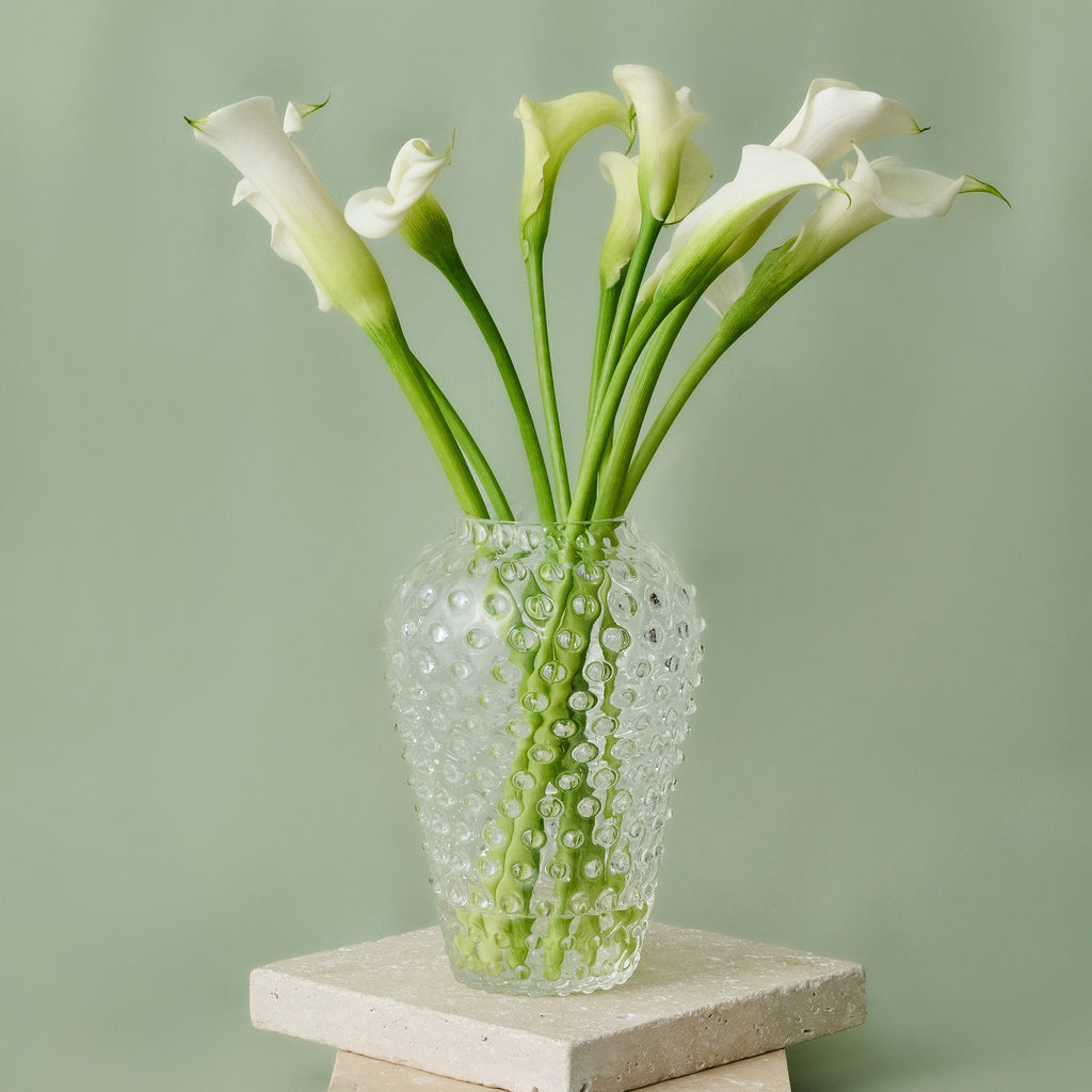 Hobnail Glass Vase in Clear Quartz – Barrel