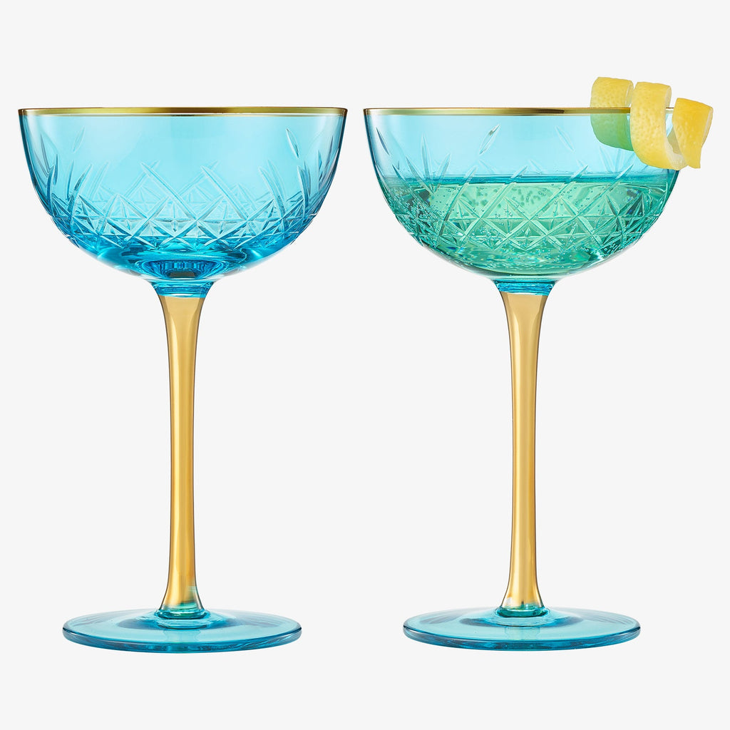 Bellissimo Crystal Champagne Coupe Glasses Set of 2 – Luxury Cocktail Glassware for Home Bar