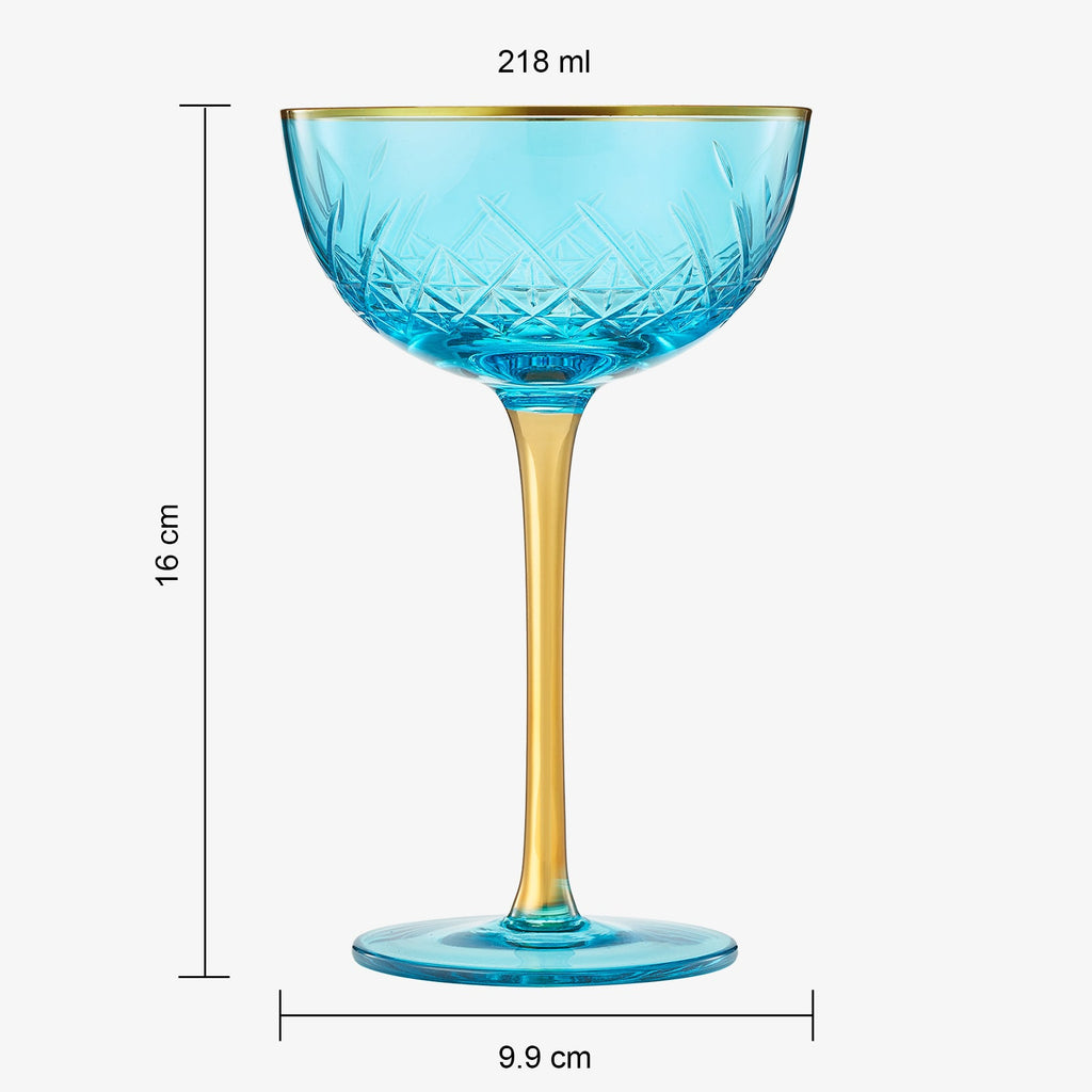 Bellissimo Crystal Champagne Coupe Glasses Set of 2 – Luxury Cocktail Glassware for Home Bar