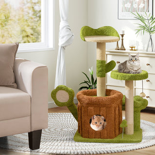 Jungle-Themed Cat Tree Activity Center with Condo and Flower Perches – Green