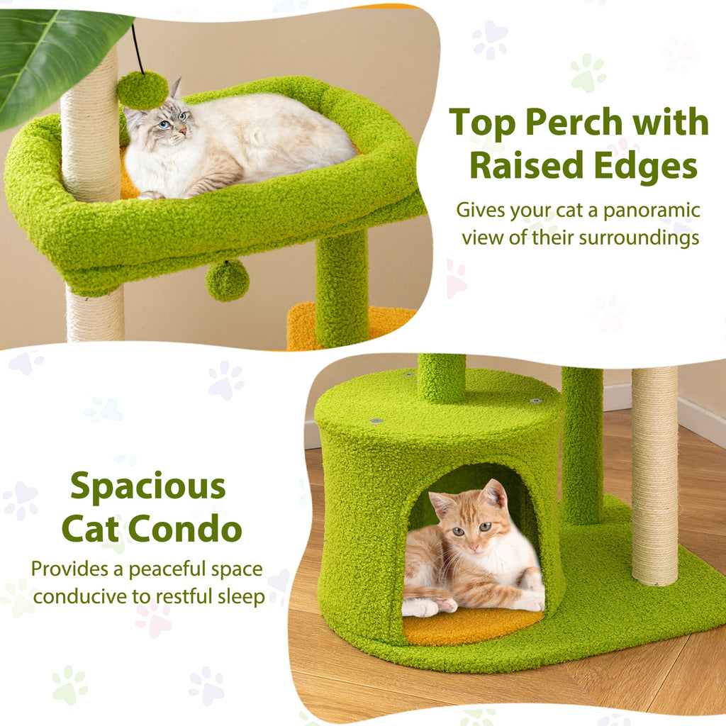 Tropical Multi-Level Cat Tree for Adult Cats with Condo and Groomer – Green