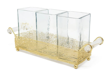 Cutlery Holder with Gold Stand and Cylinder Handle | Elegant Table Organizer