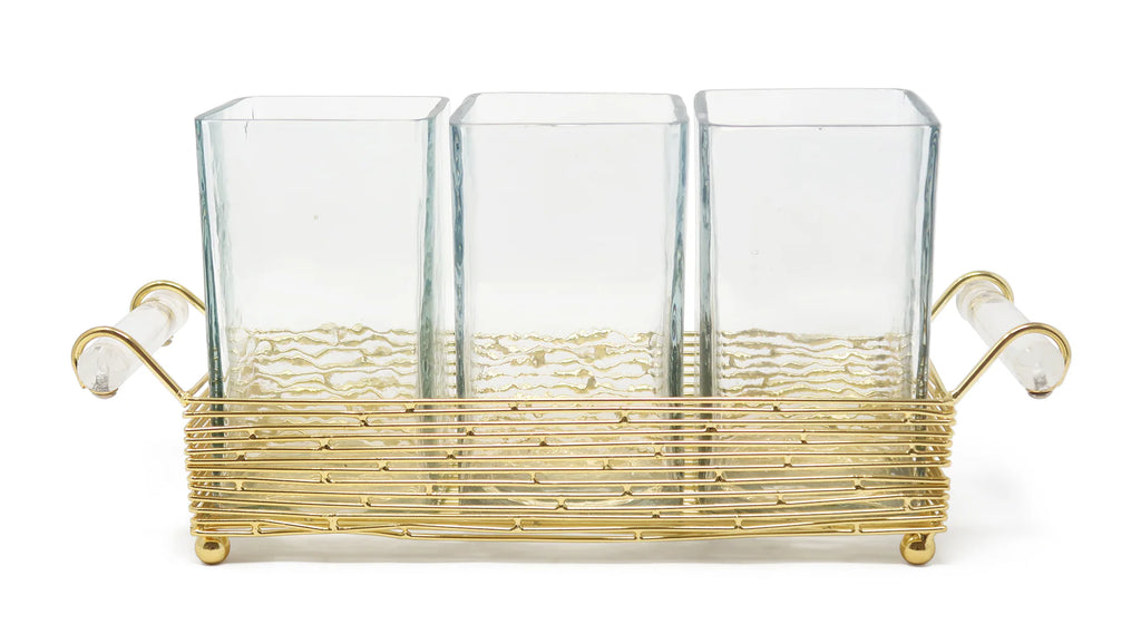Cutlery Holder with Gold Stand and Cylinder Handle | Elegant Table Organizer