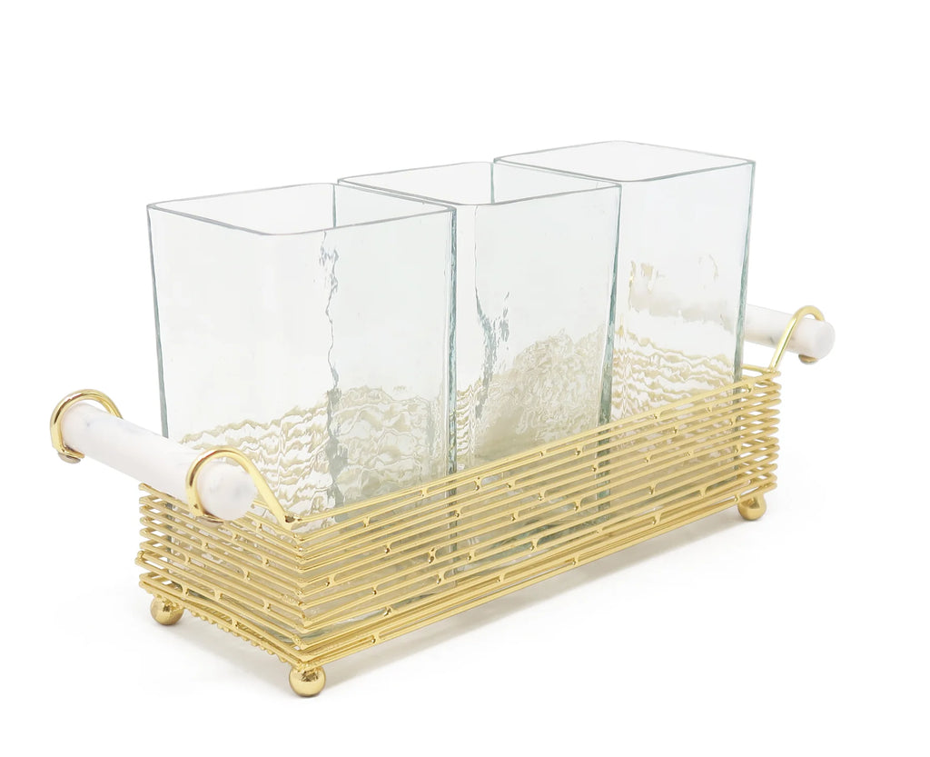 Cutlery Holder with Gold Stand and Cylinder Handle | Elegant Table Organizer