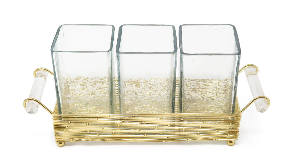 Cutlery Holder with Gold Stand and Cylinder Handle | Elegant Table Organizer