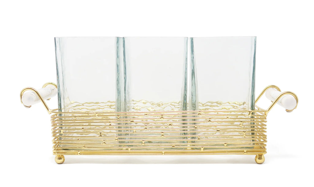 Cutlery Holder with Gold Stand and Cylinder Handle | Elegant Table Organizer