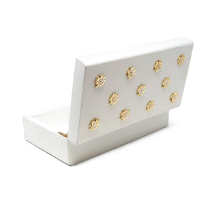 White Wooden Decorative Box with Gold Flower Beads