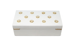 White Wooden Decorative Box with Gold Flower Beads