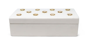 White Wooden Decorative Box with Gold Flower Beads