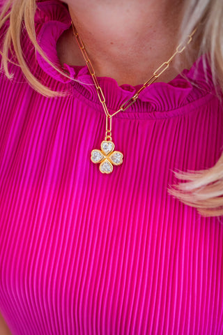 Jamie 18K Gold Plated Clover Paperclip Necklace