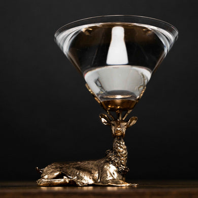 Gold Stag Martini Glasses with Sculpted Antler Bases – Set of 2
