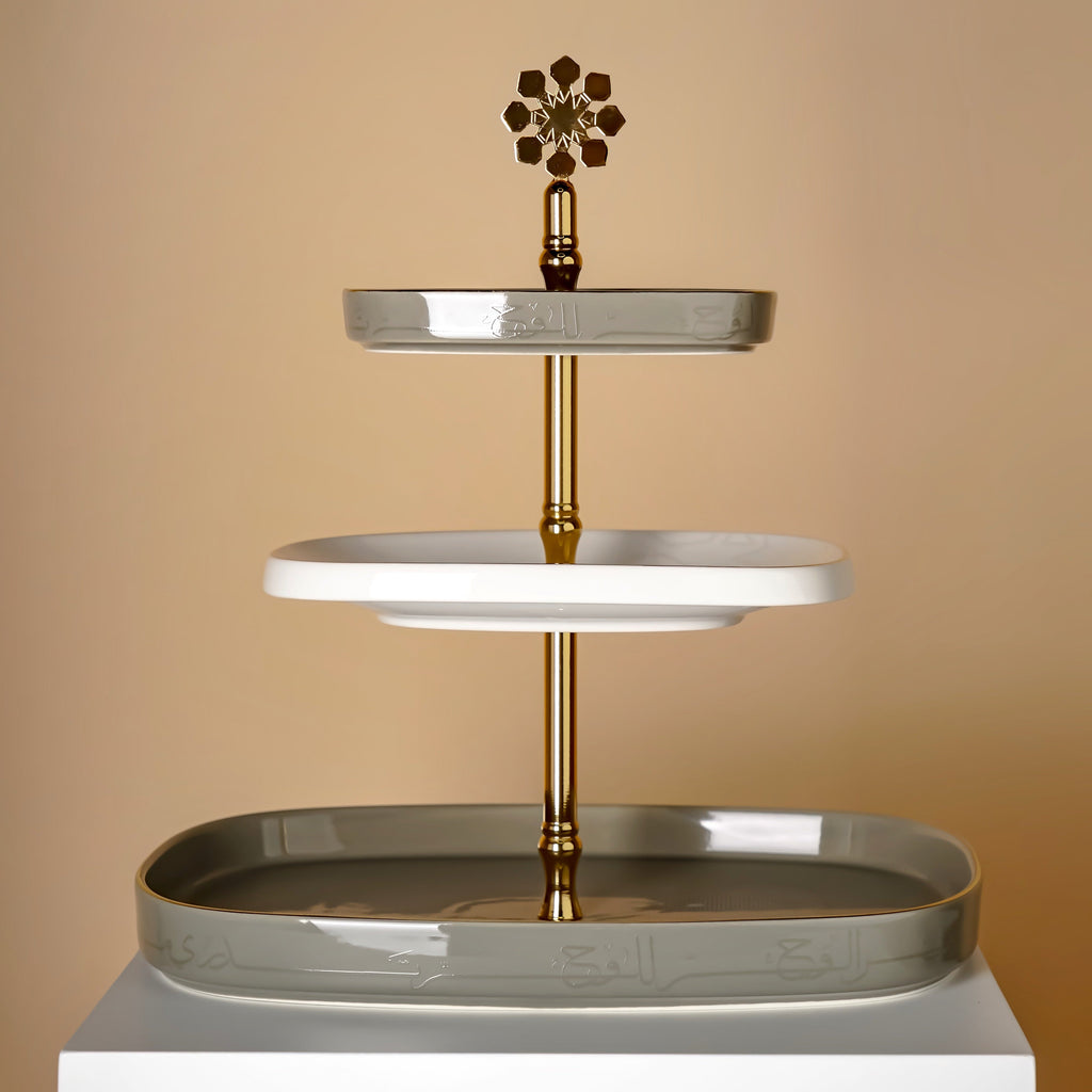 Mirral - 3 Tier Plate - Grey & Gold
