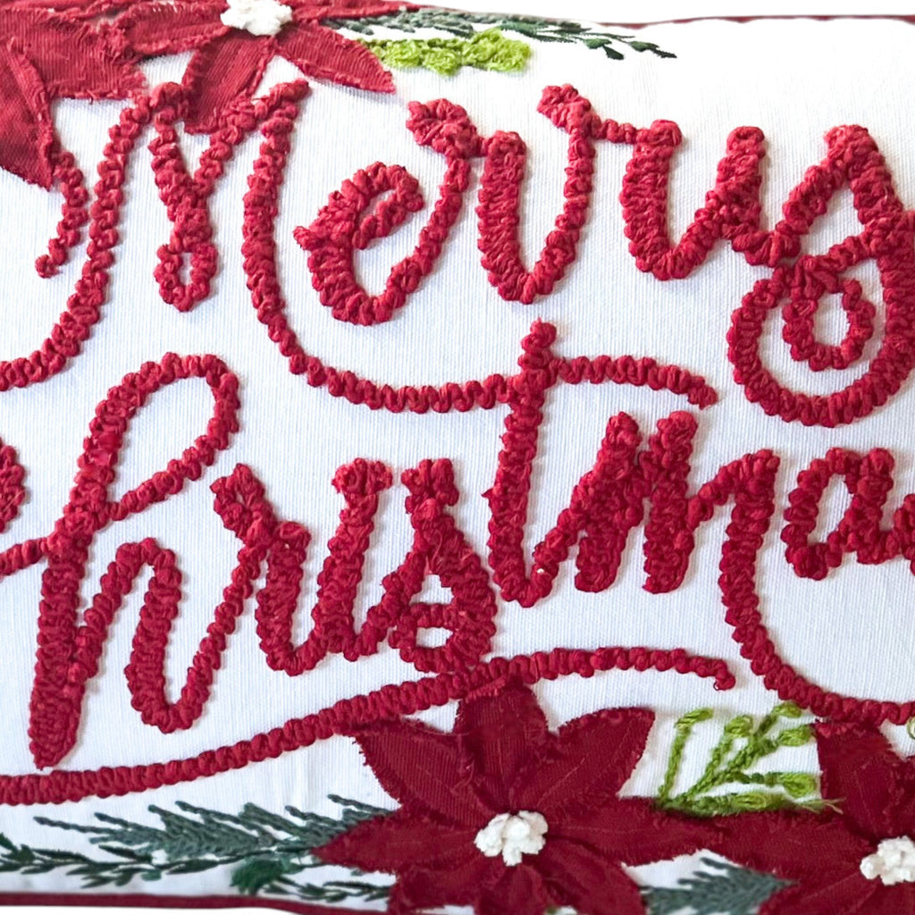 Merry Christmas Vintage Poinsettia Throw Pillow – Holiday Collection