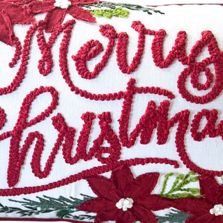 Merry Christmas Vintage Poinsettia Throw Pillow – Holiday Collection