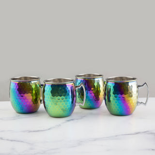 Cambridge Hammered Rainbow Moscow Mule Mugs, Set of 4, stainless steel