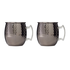 Cambridge Hammered Black Moscow Mule Mugs, Set of 2, stainless steel