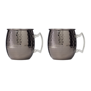 Cambridge Hammered Black Moscow Mule Mugs, Set of 2, stainless steel