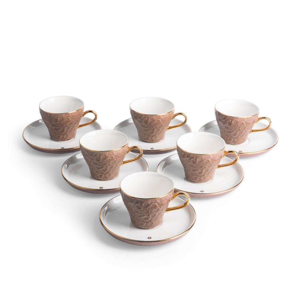 Crown - Esspresso /Turkish Coffee Cups (12-Pc)- Brown & Crown Espresso Turkish Coffee Cups 12-Pc – Brown & Gold, Premium Coffee Set