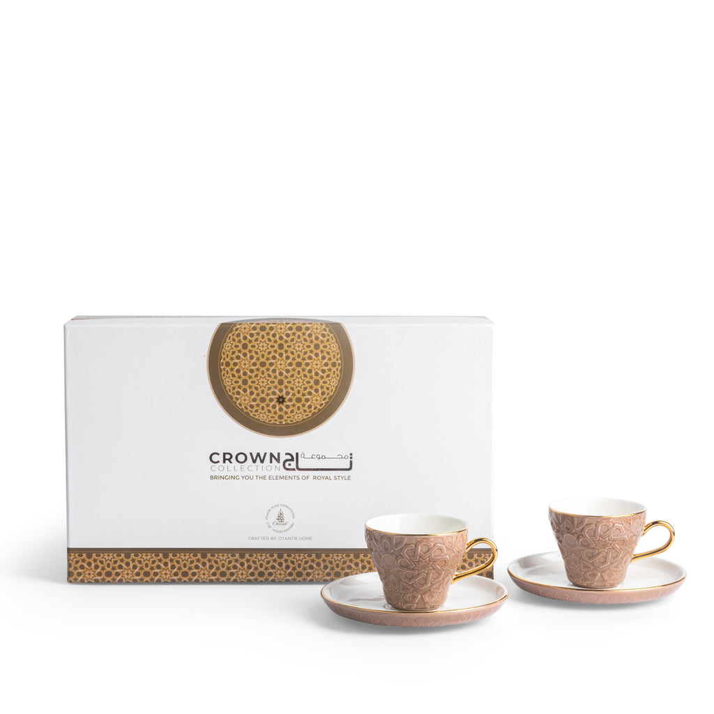 Crown - Esspresso /Turkish Coffee Cups (12-Pc)- Brown & Crown Espresso Turkish Coffee Cups 12-Pc – Brown & Gold, Premium Coffee Set