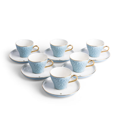 Crown Espresso Turkish Coffee Cups 12-Pc – Baby Blue & Gold, Elegant Coffee Cups
