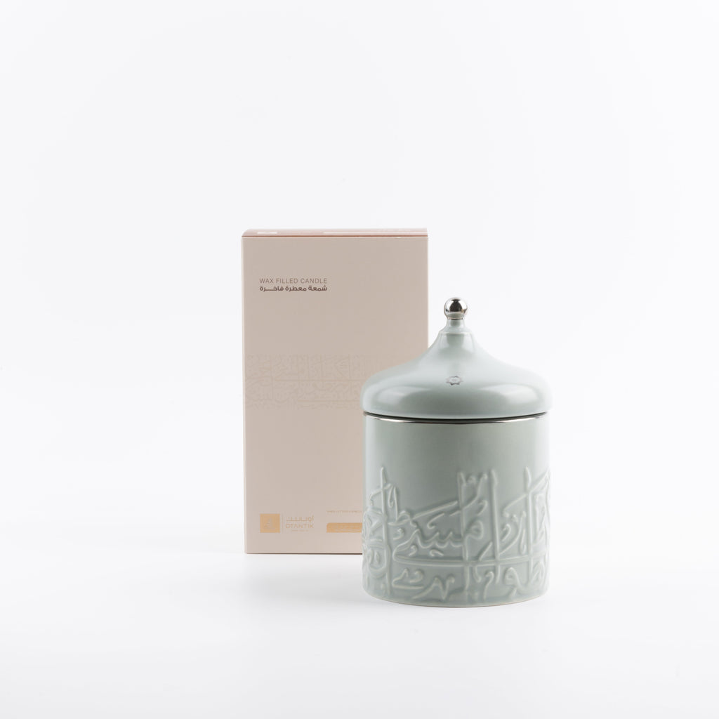 Jiwar - Large Candle| Sea Rose - Mint Green & Silver
