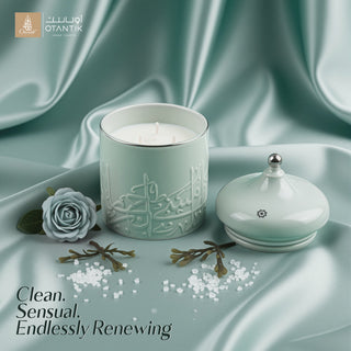 Jiwar - Large Candle| Sea Rose - Mint Green & Silver