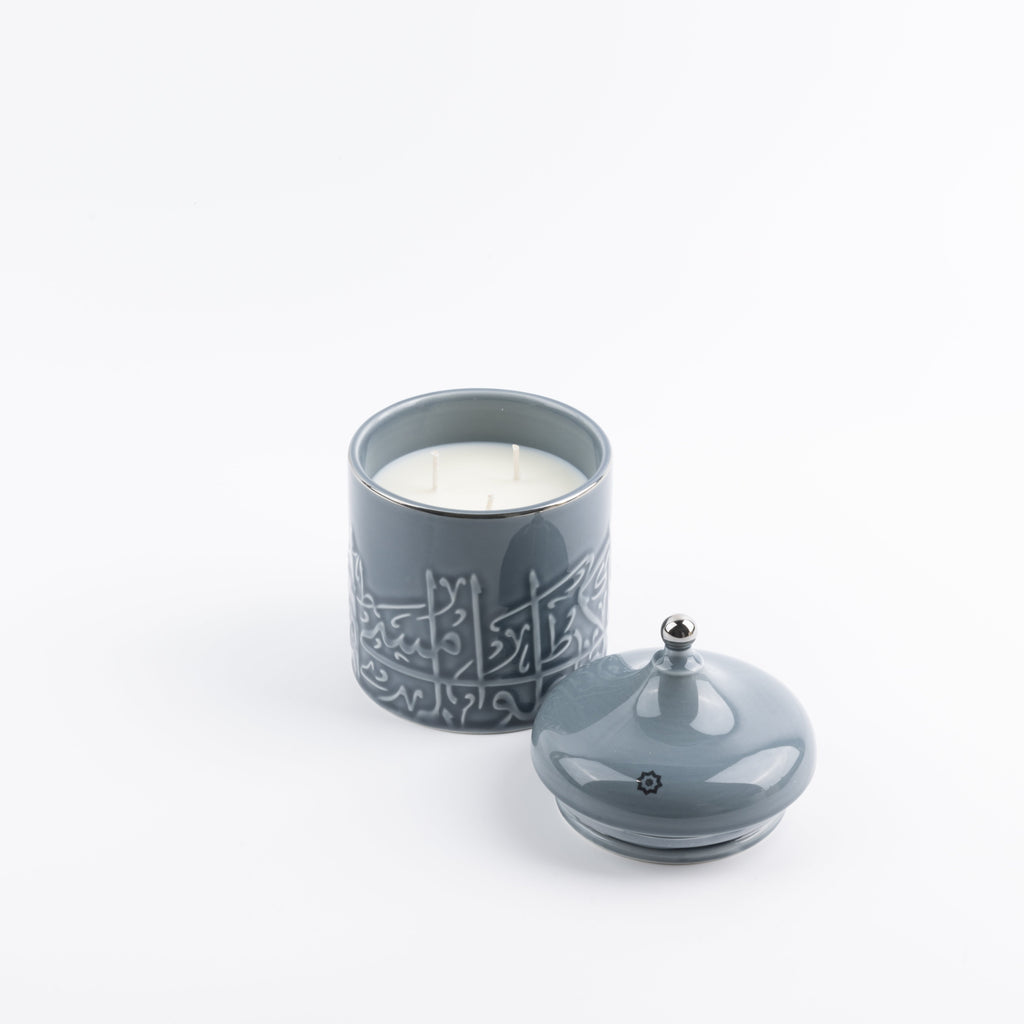 Jiwar - Large Candle| Minty Wood - Haze Blue & Silver