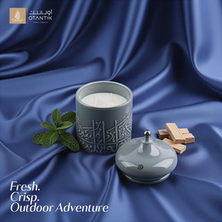 Jiwar - Medium Candle| Minty Wood - Haze Blue & Silver