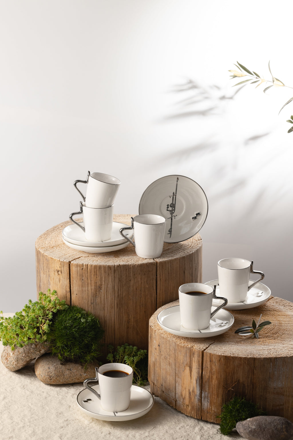 Liqa'a - Espresso/Turkish Coffee Set (12-Pc)- Pearl White & Silver