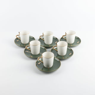 Liqa'a - Espresso/Turkish Coffee Set (12-Pc)- Olive Green & Gold