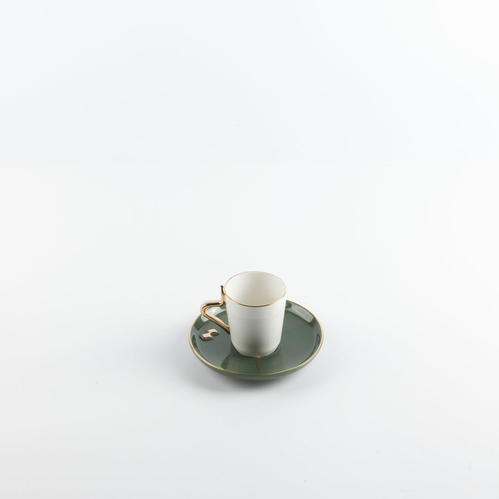 Liqa'a - Espresso/Turkish Coffee Set (12-Pc)- Olive Green & Gold