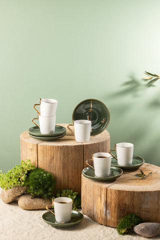 Liqa'a - Espresso/Turkish Coffee Set (12-Pc)- Olive Green & Gold