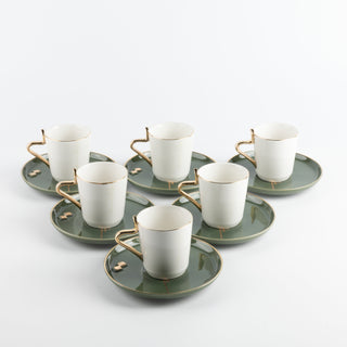 Liqa'a - Cappuccino Set (12-Pc) - Olive Green & Gold