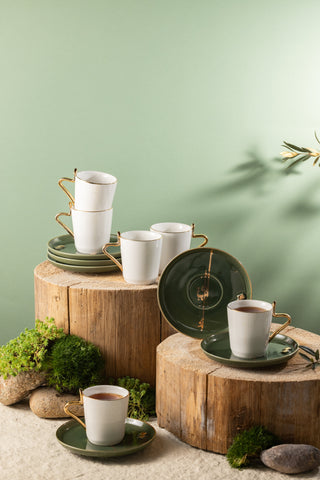 Liqa'a - Cappuccino Set (12-Pc) - Olive Green & Gold