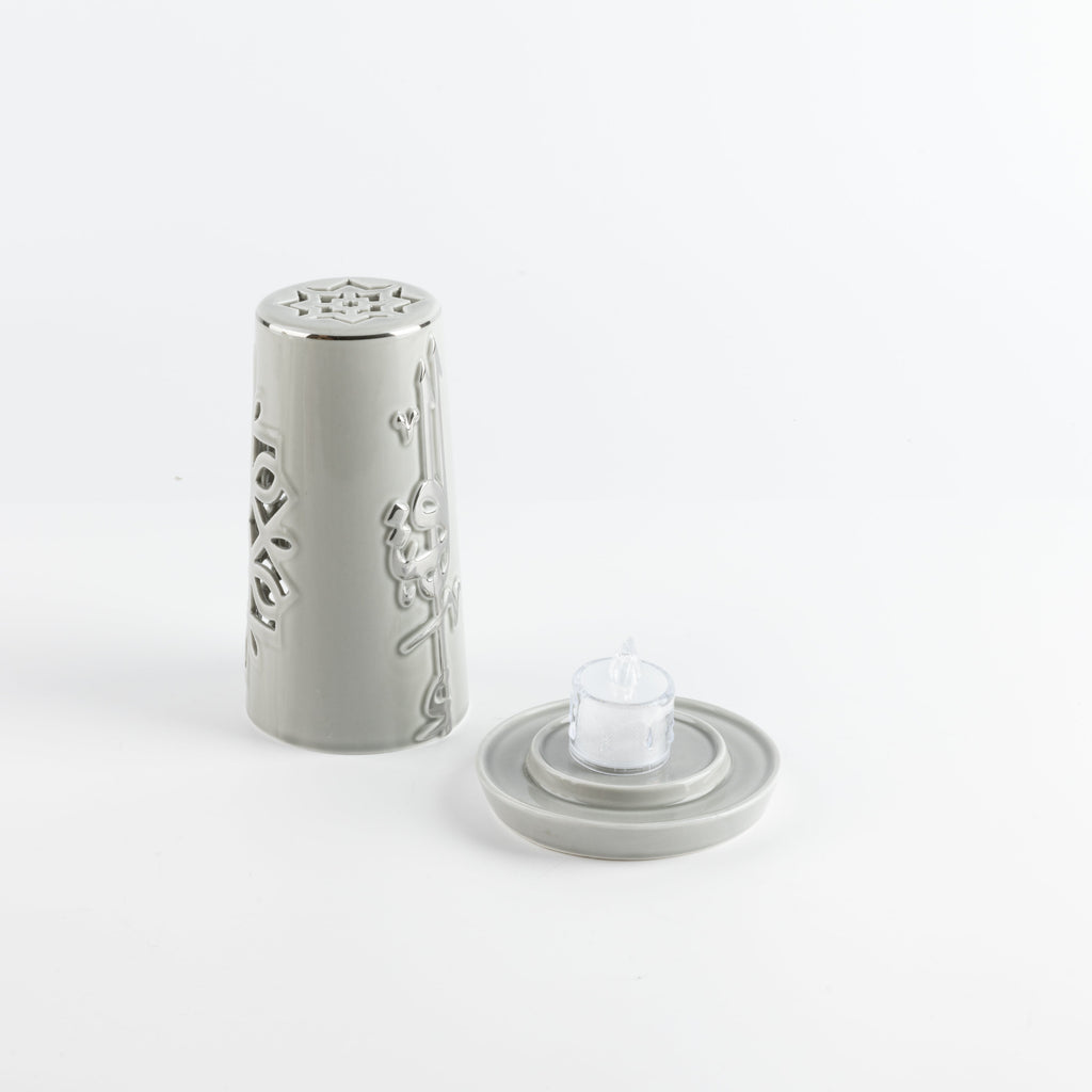 Liqa'a - Small Lantern Candle Holder - Grey & Silver