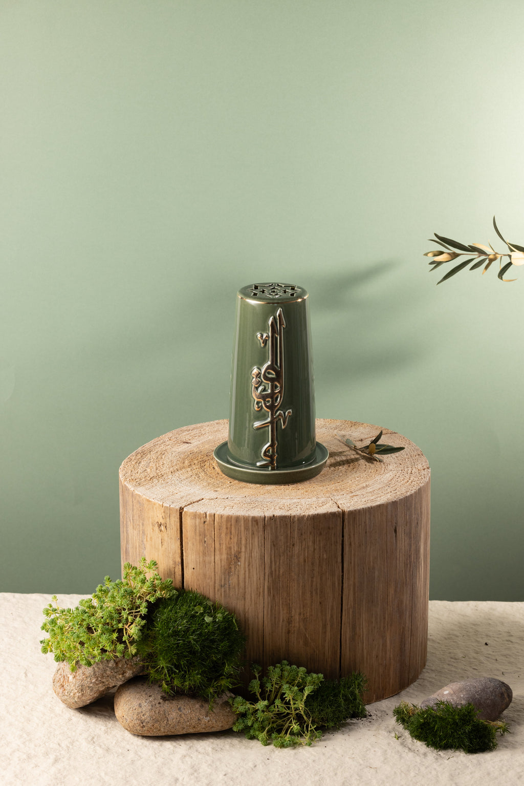 Liqa'a - Small Lantern Candle Holder - Olive Green & Gold