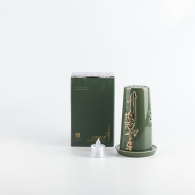 Liqa'a - Small Lantern Candle Holder - Olive Green & Gold