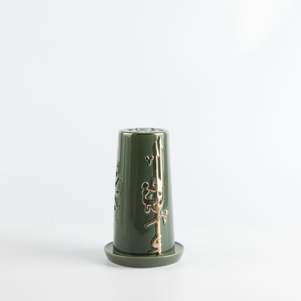Liqa'a - Medium Lantern Candle Holder - Olive Green & Gold